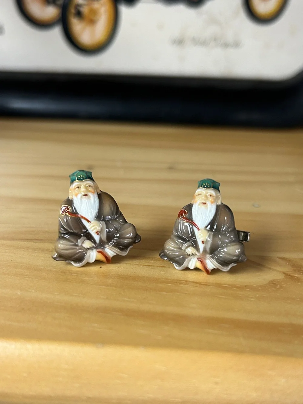 Vintage Japanese Jurojin God of Longevity, Happiness, & Wealth Cuff Links